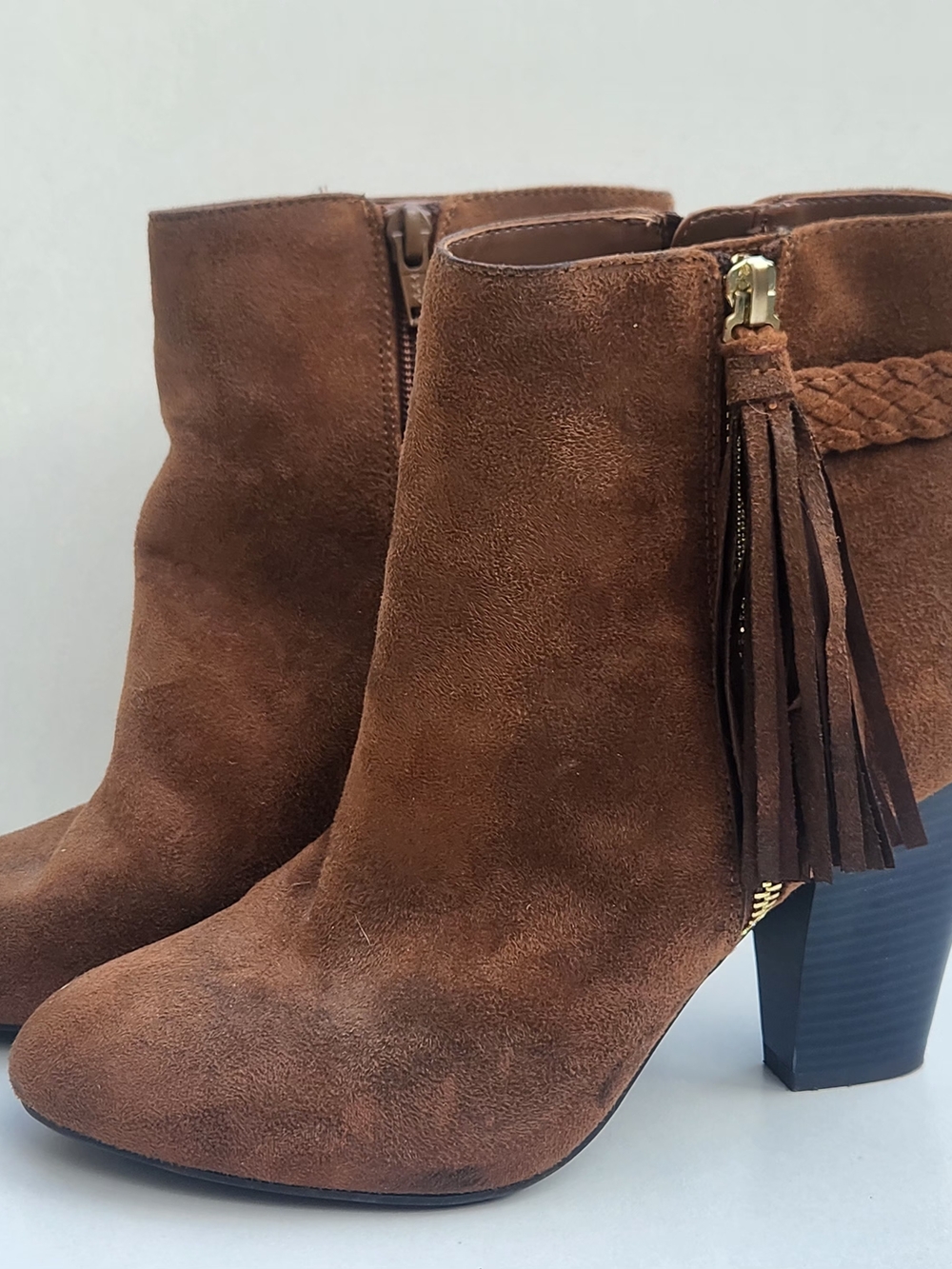 a.n.a Brown Suede Tassel Ankle Booties